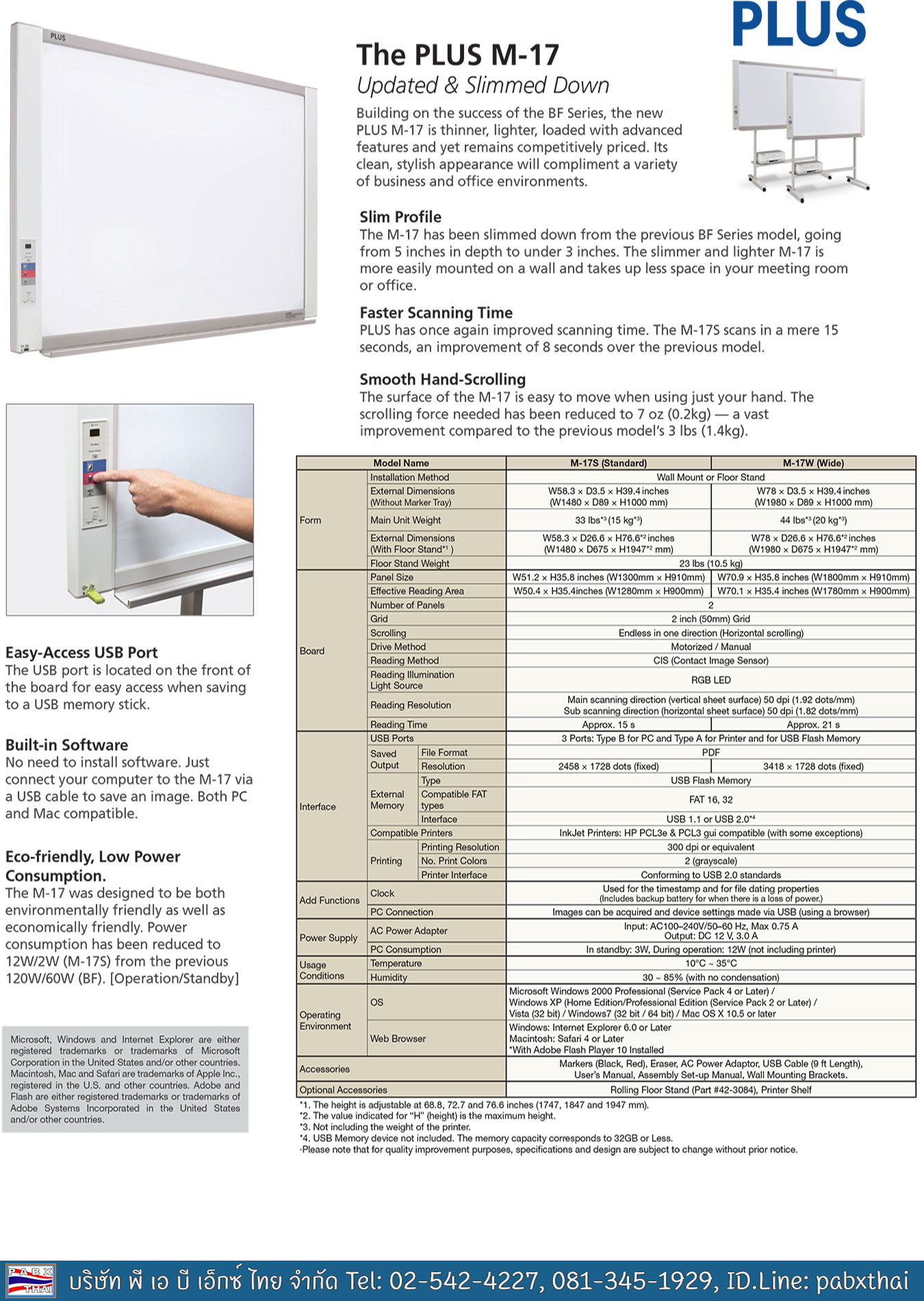 Plus M-17W Electronic Copyboard (4-Color) and Built-in USB memory writer & USB for external printer